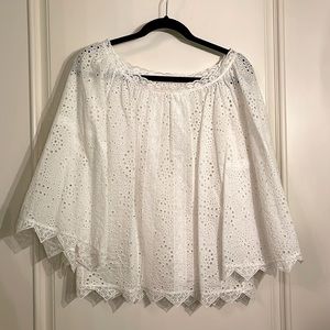 Burberry, 3/4 bell sleeve white eyelet blouse.